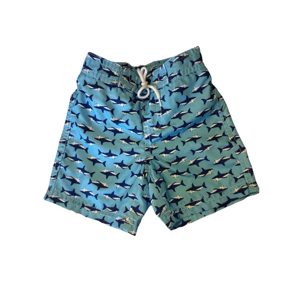 Janie and Jack Shark Swim Trunks 6-12 Months Baby Boy Shorts Blue Bathing Suit